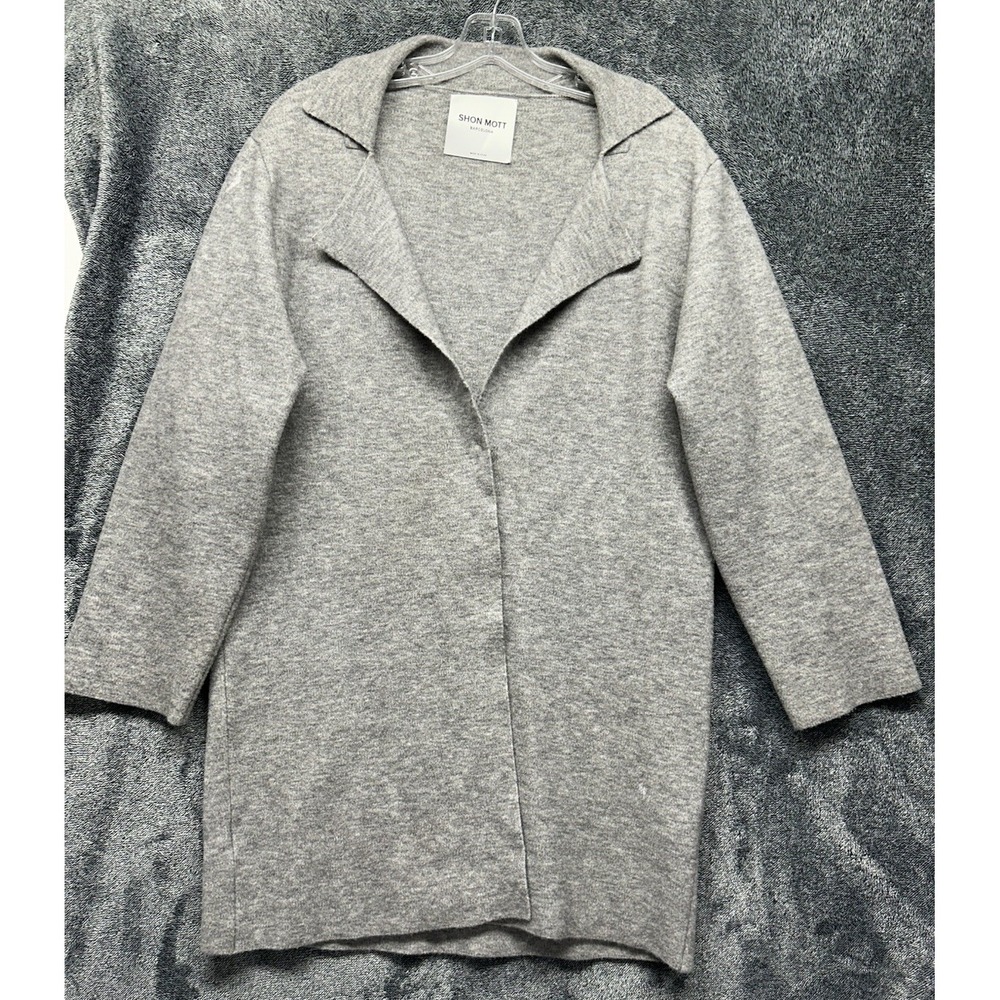 Shon Mott Barcelona Womens Size L? Gray 3/4 Sleeve Wool Cardigan Sweater (S7)